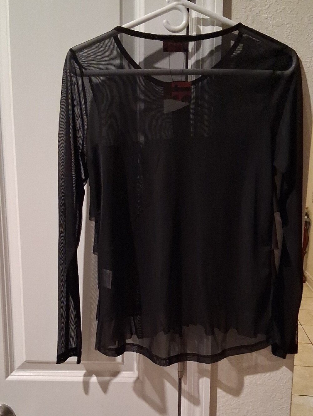 Black Ruffle Sheer Button-Front Women’s Top - Picture 2 of 2